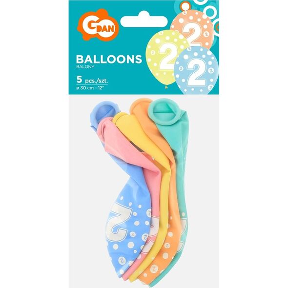 GoDan Balony z cyframi: 2, 12"/ 5 szt. Godan