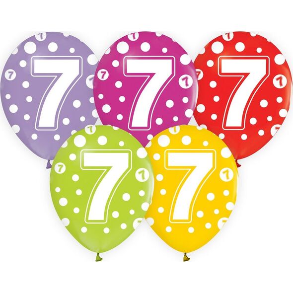 GoDan Balony z cyframi: 7, 12"/ 5 szt. Godan
