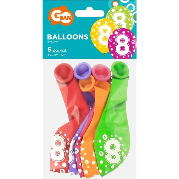 GoDan Balony z cyframi: 8, 12"/ 5 szt. Godan