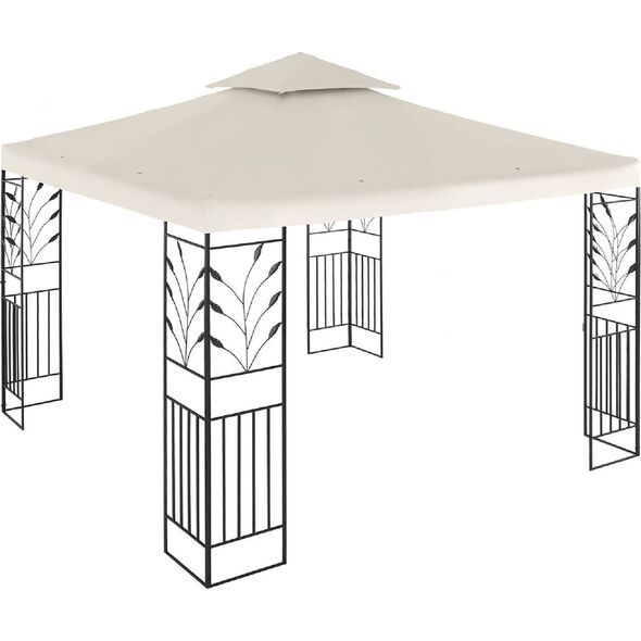 Uniprodo Pawilon ogrodowy altana z ornamentem składana 3 x 3 x 2.6 m kremowy Pawilon ogrodowy altana z ornamentem składana 3 x 3 x 2,6 m kremowy