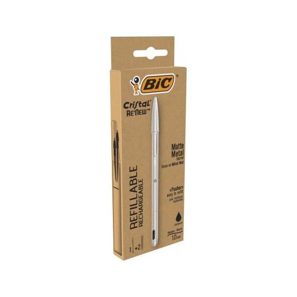 Bic Długopis Cristal Re'new Metal czarny + 2 wkłady (405478)