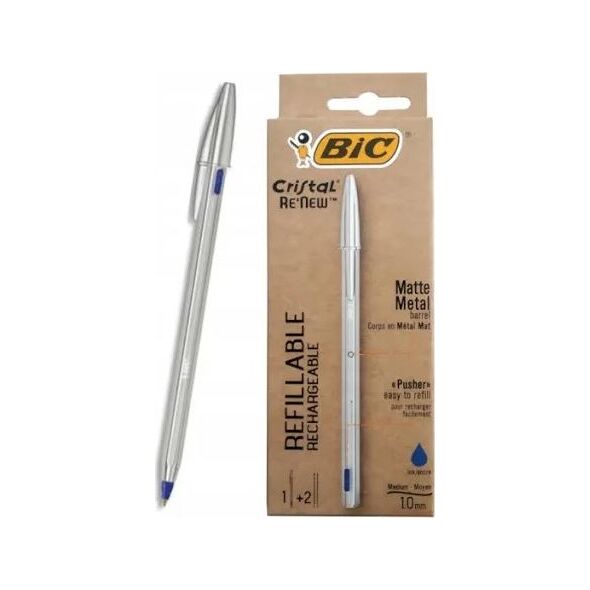 Bic Długopis Cristal Re'new Metal niebieski + 2 wkłady (405477)