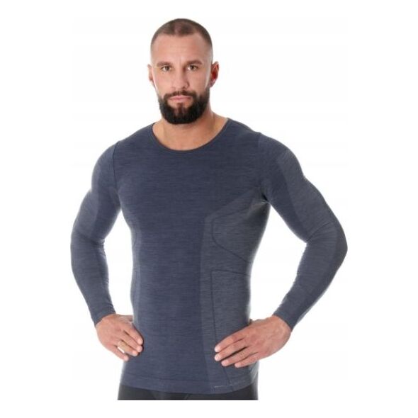 Brubeck LS11600 Koszulka męska z długim rękawem COMFORT WOOL ciemny jeans XL