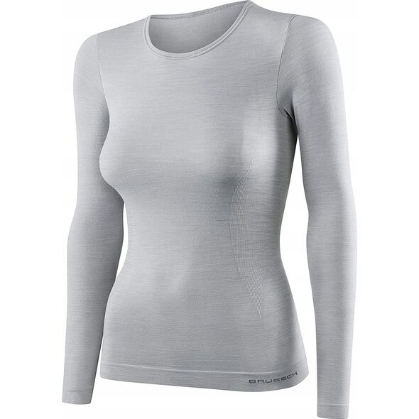 Brubeck LS11610 Koszulka damska z długim rękawem COMFORT WOOL popielaty XL