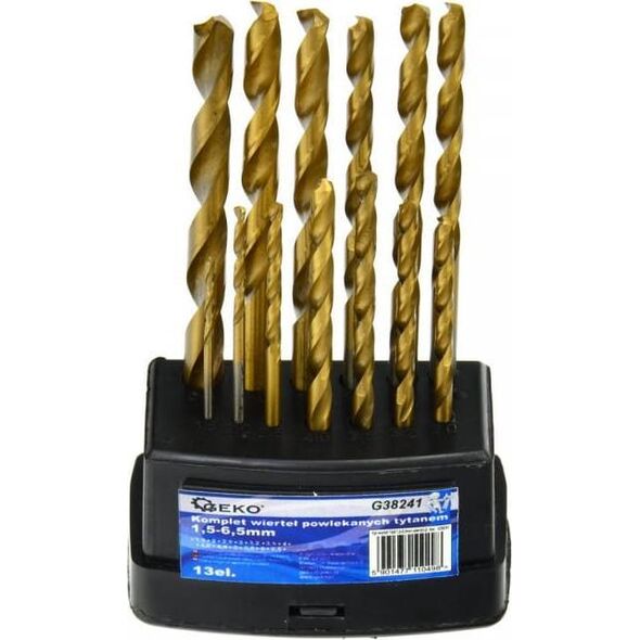 Wiertło Geko KPL.WIERTEŁ 13SZT.1,5-6,5MM,POWL.TYTAN,PL. BOX (50) G38241 GEKO