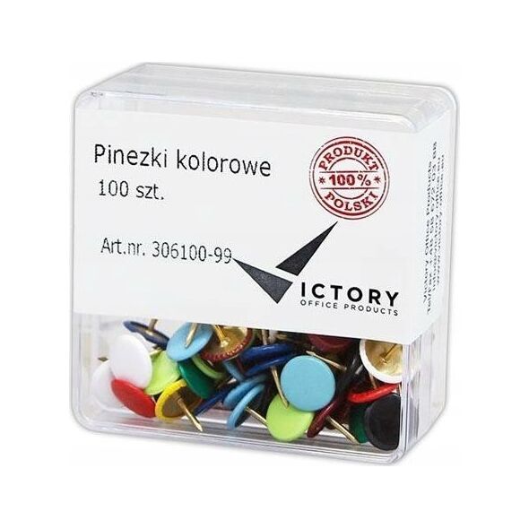 Victory Office Product PINEZKI VICTORY OFFICE MIX KOLORÓW 100 SZT. POJEMNIK PLASTIKOWY