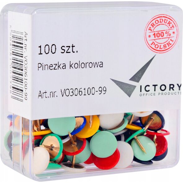 Victory Office Product PINEZKI VICTORY OFFICE MIX KOLORÓW 100 SZT. POJEMNIK PLASTIKOWY
