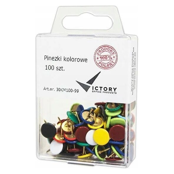 Victory Office Product PINEZKI VICTORY OFFICE MIX KOLORÓW 100 SZT. POJEMNIK PLASTIKOWY ZAWIESZANY