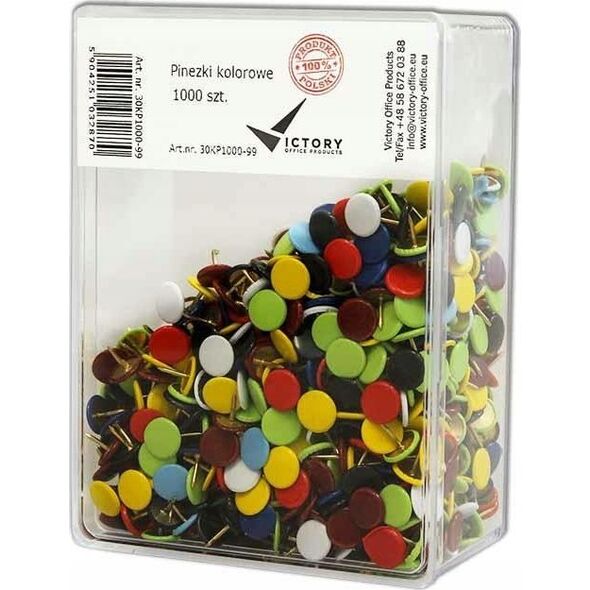 Victory Office Product PINEZKI VICTORY OFFICE MIX KOLORÓW 1000 SZT. POJEMNIK PLASTIKOWY