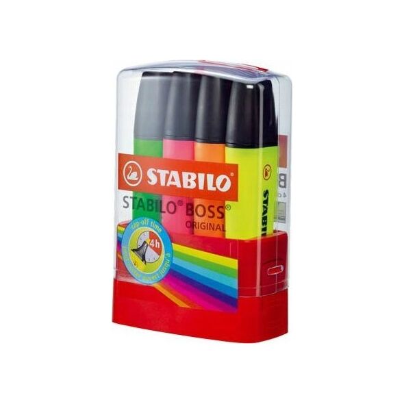 Stabilo ZAKREŚLACZ STABILO BOSS MIX KOLORÓW 4 SZT. + W POJEMNIKU PLASTIKOWYM