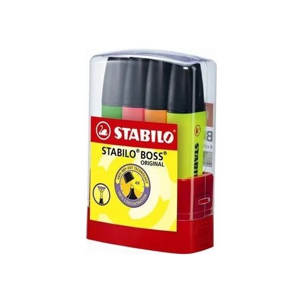 Stabilo ZAKREŚLACZ STABILO BOSS MIX KOLORÓW 4 SZT. + W POJEMNIKU PLASTIKOWYM