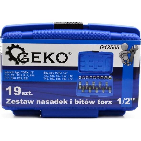 Geko ZESTAW NASADEK I BITÓW TORX 1/2" 19 SZT. (10) G13565 GEKO