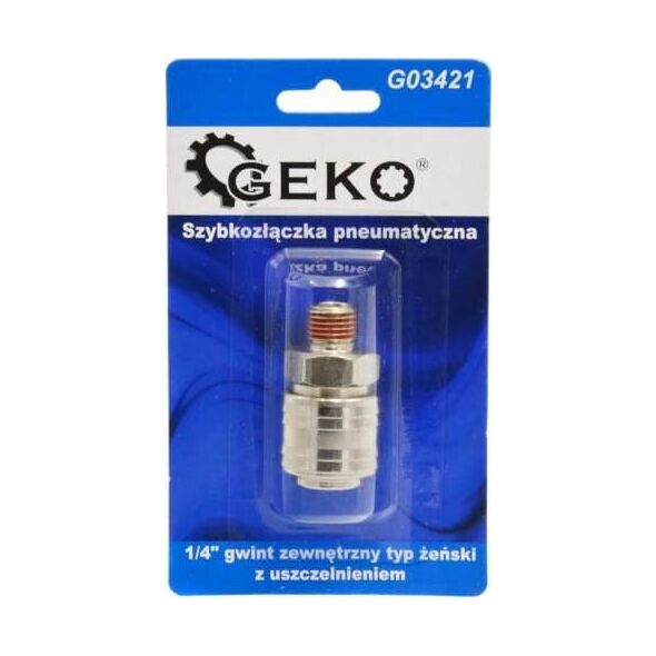 Geko SZYBKOZŁĄCZKA PNEUMATYCZNA TYP ŻEŃSKI 1/4" GWINT ZEWNĘTRZNY Z USZCZELNIENIEM (BLISTER) (10/100) G03421 GEKO
