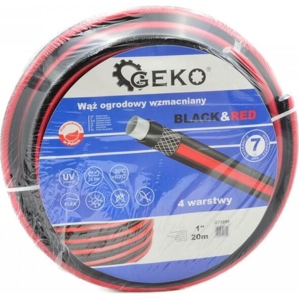 Geko WĄŻ OGRODOWY WZMACNIANY BLACK&RED 1" 20M (1) G73698 GEKO