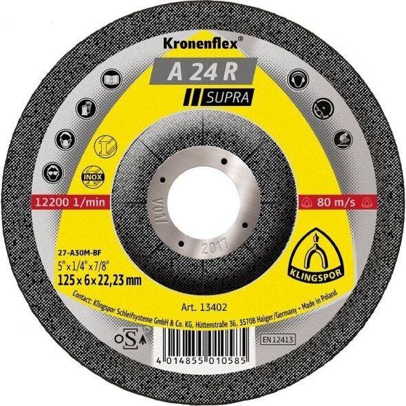 Klingspor TARCZA DO SZLIFOW.STAL A24RSUPR.125*6,0*22 WYP.SZT.1(45434A) KL13402 KLINGSPOR