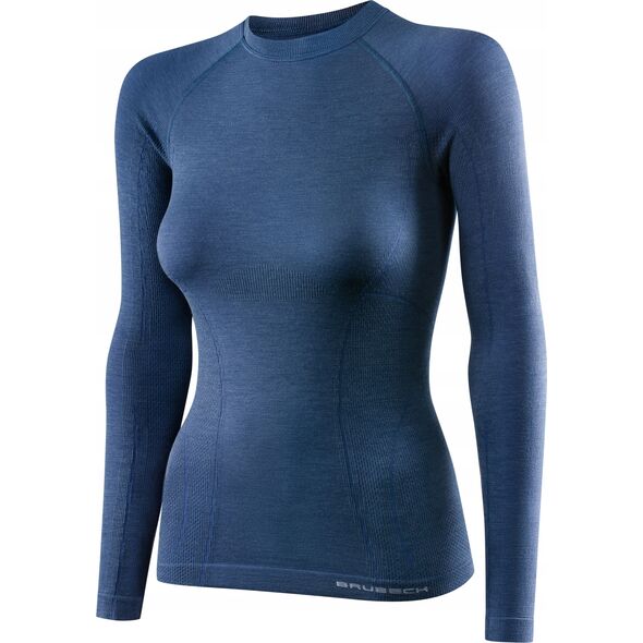 Brubeck LS12810 Koszulka damska z długim rękawem ACTIVE WOOL jeansowy M