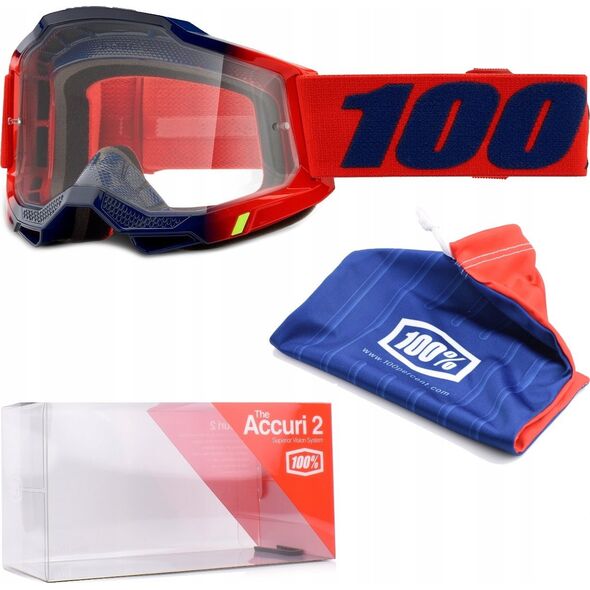 100% Gogle 100% ACCURI 2 KEARNY (Szyba Przezroczysta Anti-Fog, LT 88%-92%) (NEW)