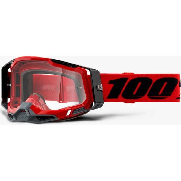100% Gogle 100% RACECRAFT 2 RED (Szyba Przezroczysta Anti-Fog, LT 88%-92% + 10 Zrywek) (NEW)