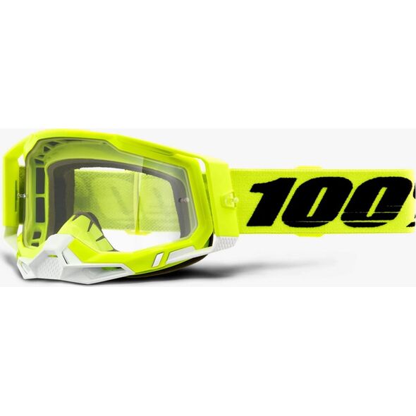 100% Gogle 100% RACECRAFT 2 YELLOW (Szyba Przezroczysta Anti-Fog, LT 88%-92% + 10 Zrywek) (NEW)