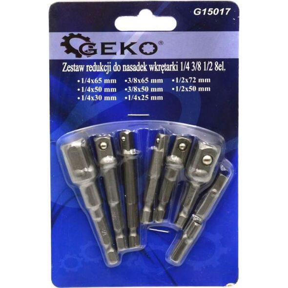Geko ZESTAW REDUKCJI DO NASADEK WKRĘTARKI 1/4 3/8 1/2 8EL.(25/100) G15017 GEKO