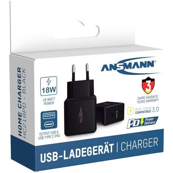 Ładowarka Ansmann HC218PD 1x USB-A 1x USB-C 3 A (1001-0109)
