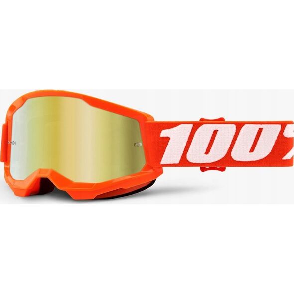 100% Gogle 100% STRATA 2 JUNIOR ORANGE (Szyba Złota Lustrzana Anti-Fog, LT 28%+/-5%) (NEW)
