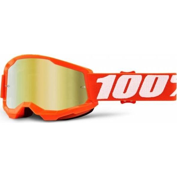 100% Gogle 100% STRATA 2 JUNIOR ORANGE (Szyba Złota Lustrzana Anti-Fog, LT 28%+/-5%) (NEW)
