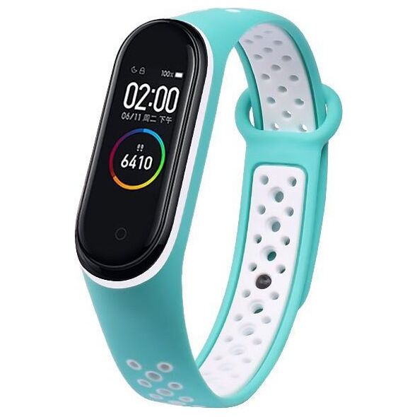 Hurtel Zamienna silikonowa opaska pasek do Xiaomi Mi Band 5 Dots turkusowo-biały