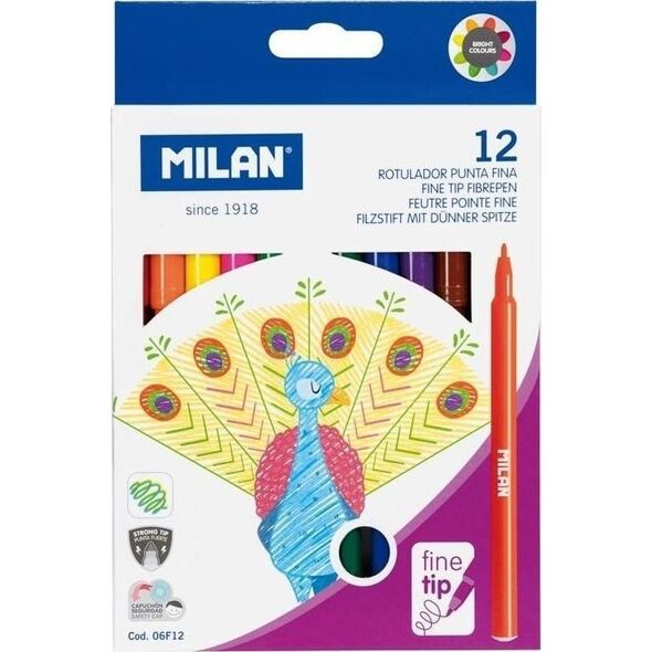 Milan Flamastry okrągłe cienkie 12 kolorów
