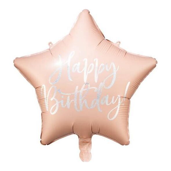 Party Deco Balon foliowy Happy Birthday, 40cm, jasny pudrowy róż