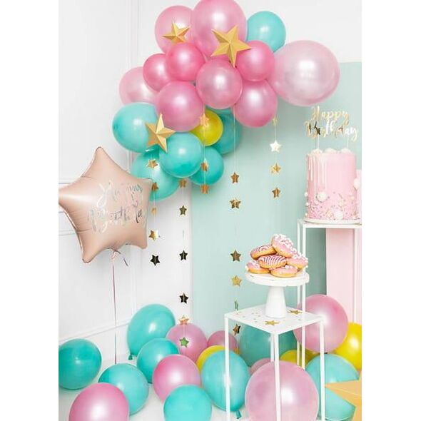 Party Deco Balon foliowy Happy Birthday, 40cm, jasny pudrowy róż