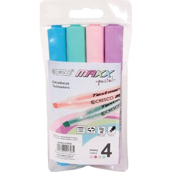 Cresco Zakreślacz MAXX PASTEL 4 kolory