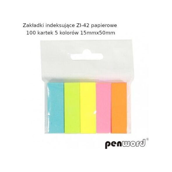 Penword Zakładki indeksujące PENWORD ZI-42 papierowe 100k. 5 Kol. 15mmx50mm Penword TARGI