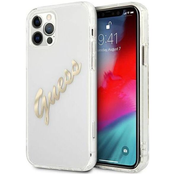 Guess Guess GUHCP12MKTRSVGO iPhone 12/12 Pro 6,1" Transparent hardcase Vintage Script Gold