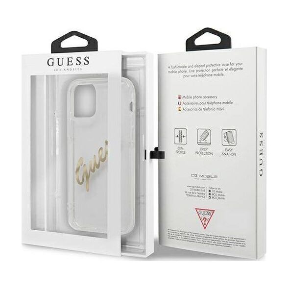 Guess Guess GUHCP12MKTRSVGO iPhone 12/12 Pro 6,1" Transparent hardcase Vintage Script Gold