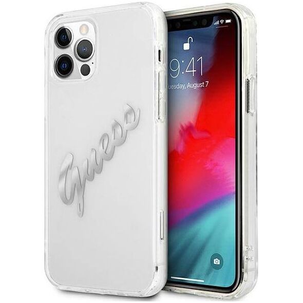 Guess Guess GUHCP12MKTRSVSI iPhone 12/12 Pro 6,1" Transparent hardcase Vintage Script Silver
