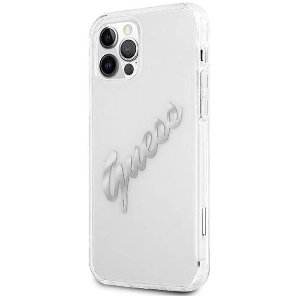 Guess Guess GUHCP12MKTRSVSI iPhone 12/12 Pro 6,1" Transparent hardcase Vintage Script Silver