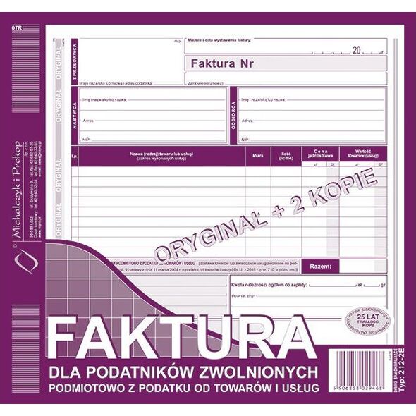 Michalczyk & Prokop Faktura dla podatników zwolnionych...212-2E