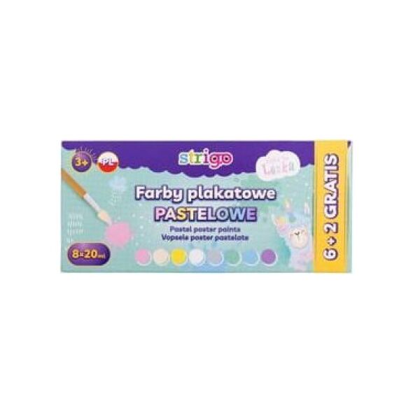 Farby plakatowe 8 kolorów, pastelowe Lenka Strigo