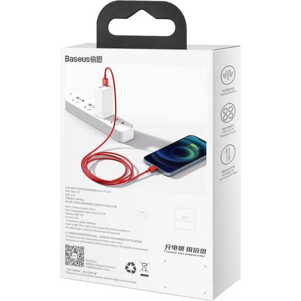 Kabel USB Baseus USB-A - Lightning 1 m Czerwony (BSU2661RED)