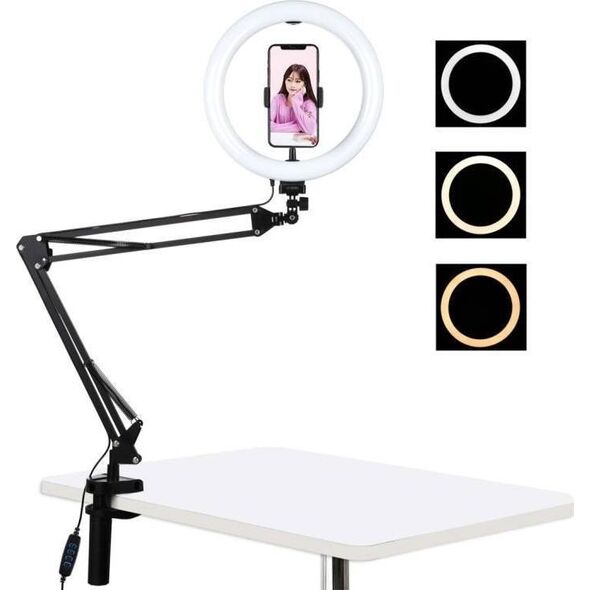 Lampa pierścieniowa Puluz PKT3090B LED 26 cm statyw biurkowy na klips