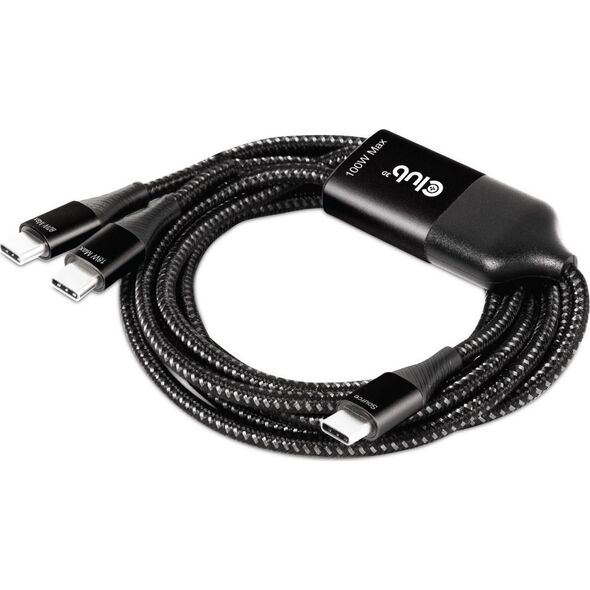Adapter AV Club 3D Kabel do ładowania Club3D USB typu C, kabel do ładowania Y do 2x USB typu C maks. 100 W, 1,83 m / 6 stóp M / M