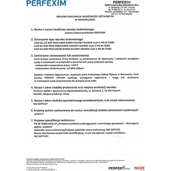 Perfexim 1410 ZAWOR KUL.II PN10 21/2 WW A