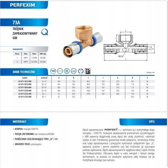 Perfexim 73A PERFEKT SYS. TROJNIK ZAPRAS. TYP U 20x3/4x20 W