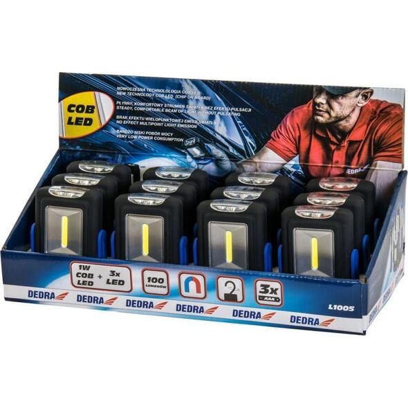 Dedra LATARKA 1W COB LED + 3LED PROSTOKĄTNA Z PODSTAWĄ Z BATER. L1005_1 DEDRA