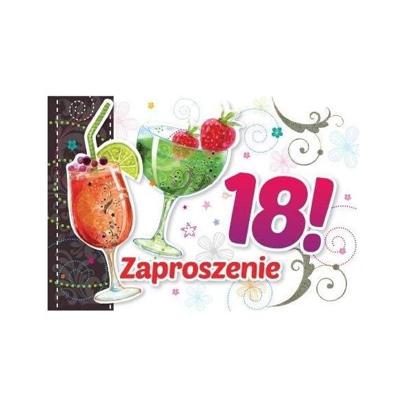 KUKARTKA Zaproszenie ZZ-038 Urodziny 18 drinki (5 szt.)