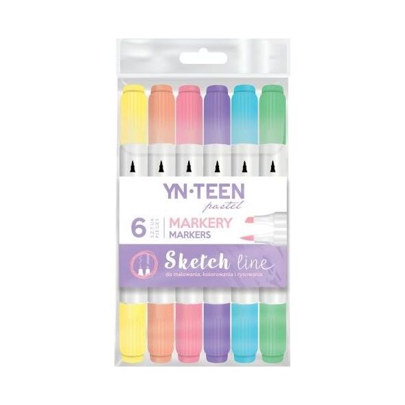 Interdruk Marker Sketch Line Pastel 6 kolorów YN TEEN