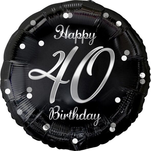 GoDan Balon foliowy Happy 40 Birthday, czarny, nadruk srebrny, 18"