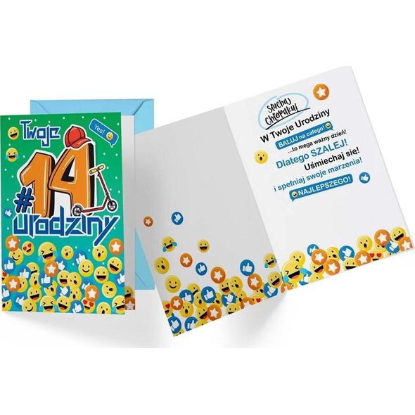 KUKARTKA Karnet PR-338 Urodziny 14 chłopiec