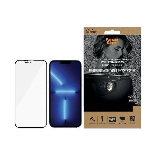 PanzerGlass PanzerGlass E2E Microfracture iPhone 13 Pro Max 6,7" CamSlider Swarovsky Case Friendly AntiBacterial czarny/black 2752